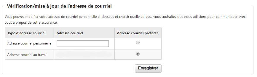 My Benefits - Email address review/update Adresse électronique préférée